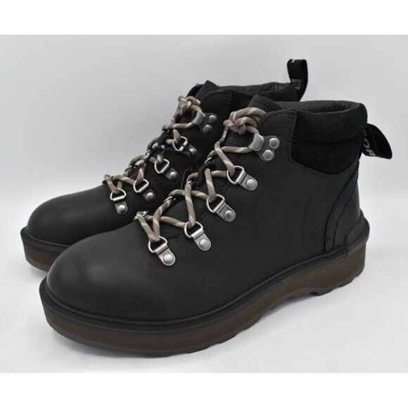 Sorel Womens Size 8.5 Hi Line Hiker Jet Black Waterproof Leather Lace Up Boots - Picture 1 of 12